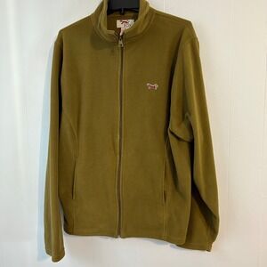 Retro Fox Mens Fleece Jacket Olive Green Full Zip Embroidered Logo Size L